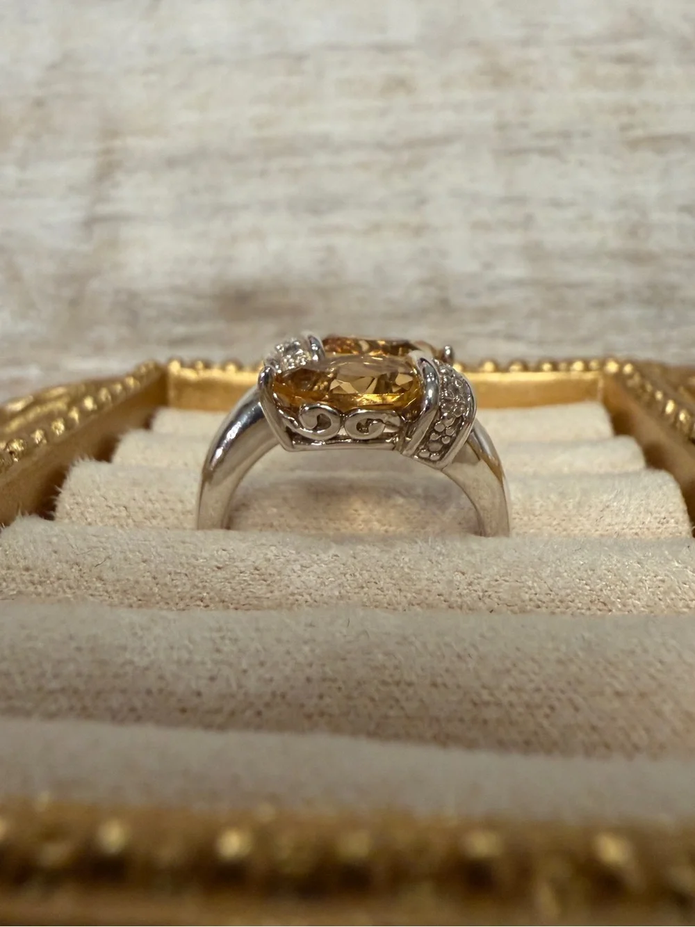 Sterling Silver Dual Pear Citrine with White Topaz Ring - Size 6